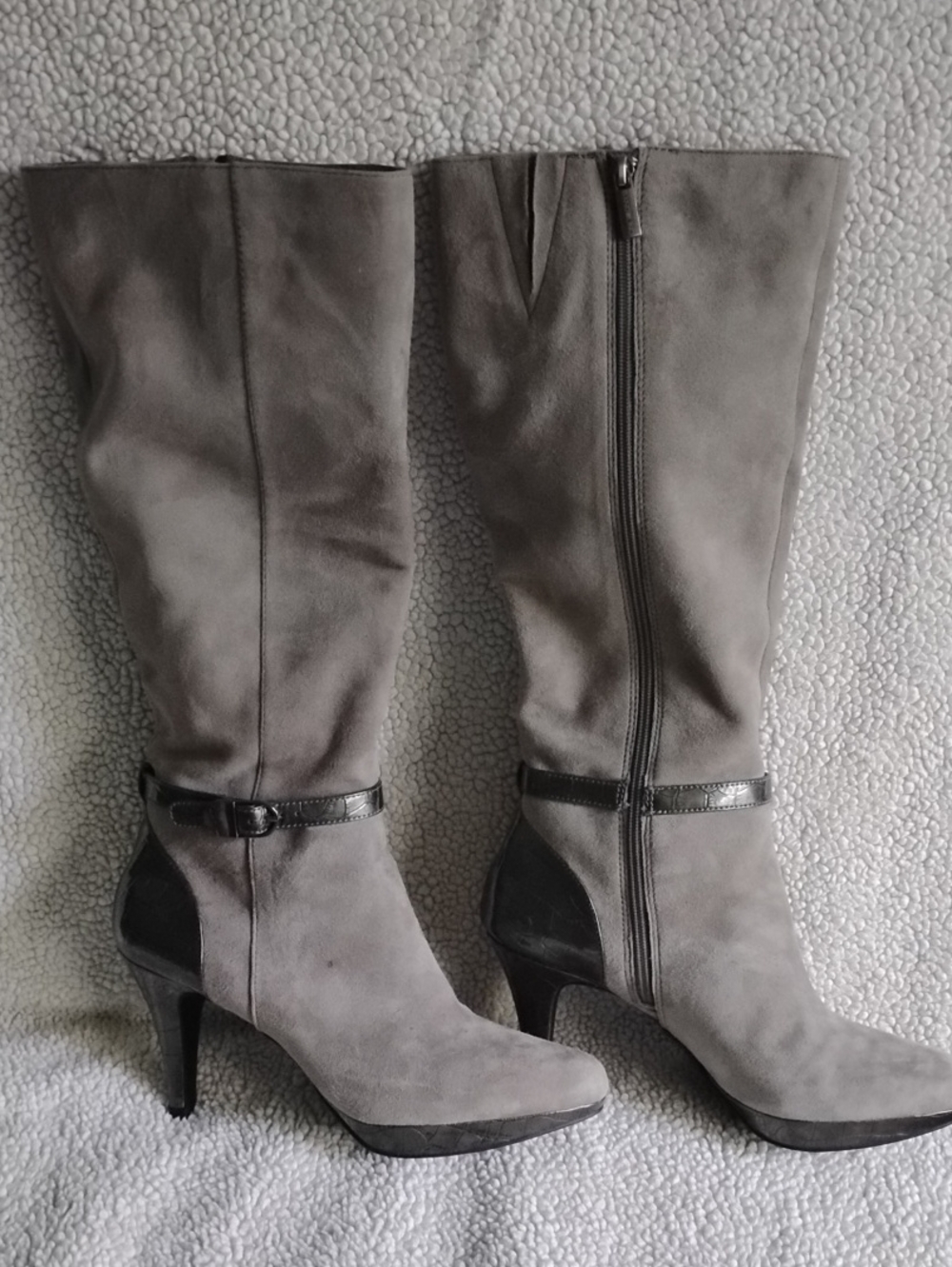 Bandolino Gray Suede Knee High Heeled Boots